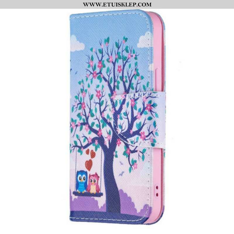 Etui Folio do iPhone 13 Mini Sowy Na Huśtawce